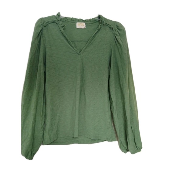 Nation LTD Tops - Nation LTD Shirt Womens M‎ Green Pima Cotton Long Sleeve  V neck